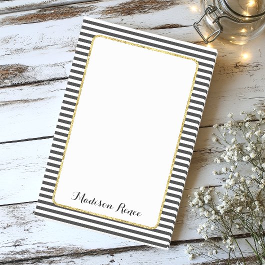 Zwart-witte strips Gold Foil Lijst Monogram Post-it® Notes