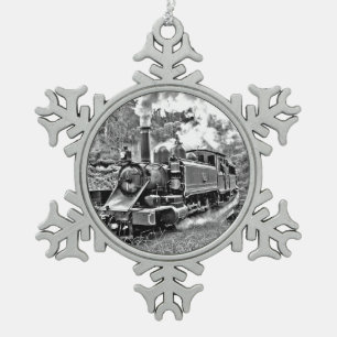 Zwart-witte stuurmachinemotor tin sneeuwvlok ornament