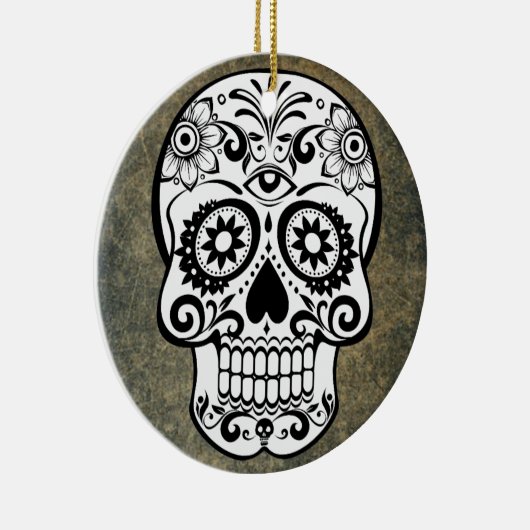 Zwart-witte suiker Schildertje Rond Ornament (Rechts)