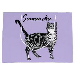 Zwart-Witte Tabby Kat Meisjesnaam Paars Groot Cadeauzakje