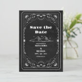 Zwart Witte Tarot De Geliefden Bruiloft Save The Date (Staand voorkant)