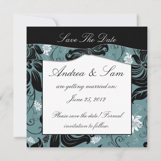 Zwart Witte Teal Bewaar De Datum Save The Date (Voorkant)
