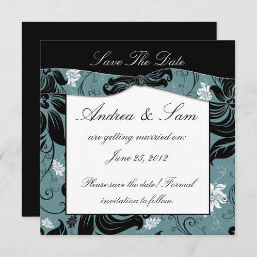 Zwart Witte Teal Save The Date (Voorkant / Achterkant)