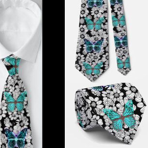 Zwart-Witte Teal Vlinder Vlinders Stropdas