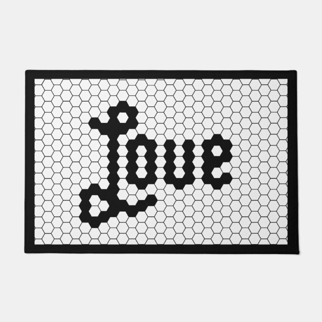 Zwart-witte  Tegel Design Love Deurmat (Voorkant)