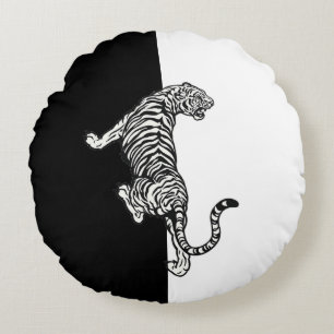 Zwart-Witte Tijger  Rond Kussen
