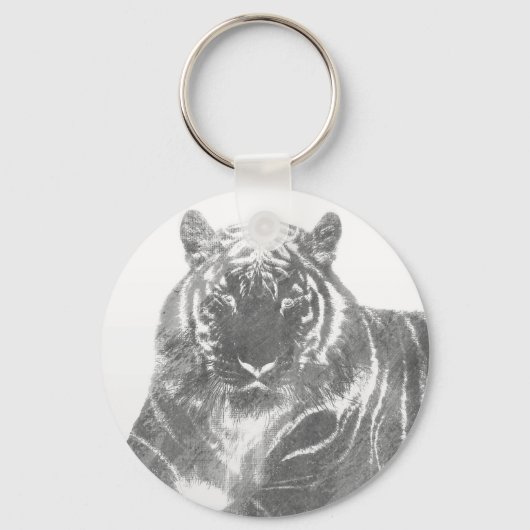 Zwart-Witte Tijger Sleutelhanger (Voorkant)