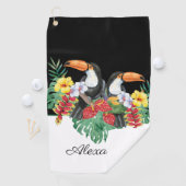 Zwart-witte touropertropische monogram golfhanddoek (Insitu)