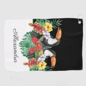 Zwart-witte touropertropische monogram golfhanddoek (Horizontaal)