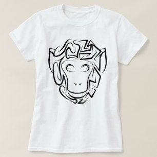 Zwart-witte tribale aap t-shirt