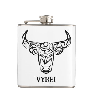 Zwart-witte tribale bull / Ox Heupfles