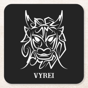 Zwart-witte tribale draak vierkante kartonnen onderzetter