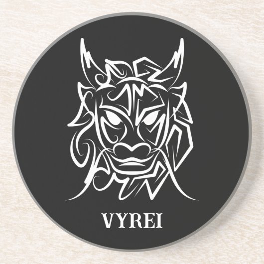 Zwart-witte tribale draak zandsteen onderzetter (Voorkant)