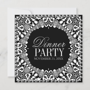 Zwart Witte Tribale Fusion Dinnerparty Uitnodiging