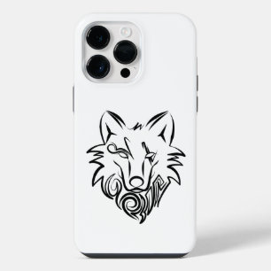 Zwart-witte tribale Wolf iPhone 14 Pro Max Hoesje