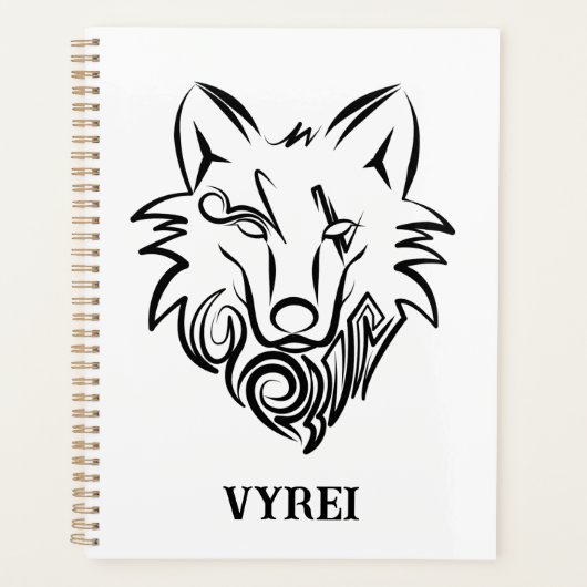 Zwart-witte tribale Wolf Planner (Voorkant)