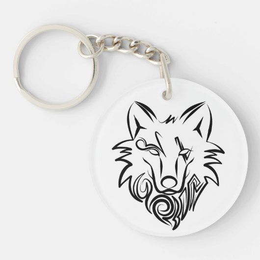 Zwart-witte tribale Wolf Sleutelhanger (Voorkant)