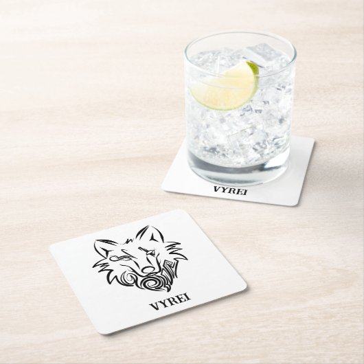 Zwart-witte tribale Wolf Vierkante Kartonnen Onderzetter (Insitu)