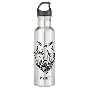 Zwart-witte tribale Wolf Waterfles