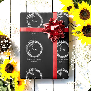 Zwart Witte Trouw Monogram  Cadeaupapier