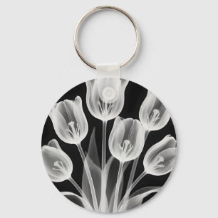 Zwart-witte tulpen Elegante monochroom Sleutelhanger