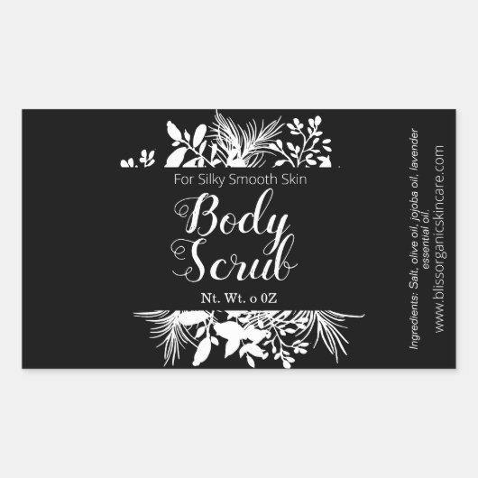 Zwart-witte twijgen en bladeren body scrub spa rechthoekige sticker (Voorkant)