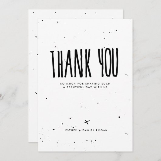 Zwart-witte typografie Splatter Dank u Bedankkaart (Voorkant / Achterkant)