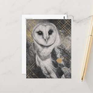 Zwart-Witte Uil Met Gouden Details Briefkaart