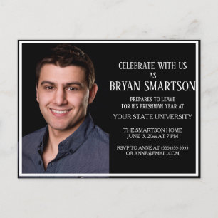 Zwart Witte Universiteit Koffer Feest Foto Uitnodi Uitnodiging Briefkaart