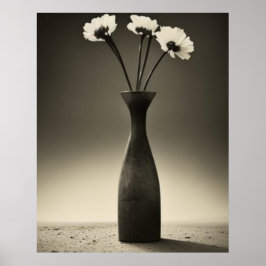 Zwart-witte vaas en bloemen poster