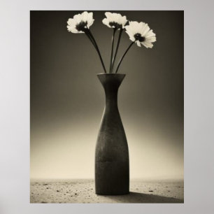 Zwart-witte vaas en bloemen poster