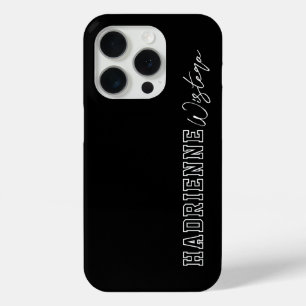 Zwart Witte Varsity College Monogram Script Naam iPhone 15 Pro Case