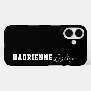 Zwart Witte Varsity College Monogram Script Naam iPhone 16 Hoesje