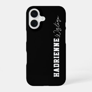 Zwart Witte Varsity College Monogram Script Naam iPhone 16 Hoesje
