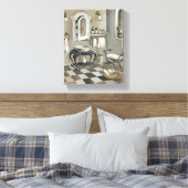 Zwart-witte verrijkte Franse badkamer Canvas Afdruk (Insitu (Slaapkamer))
