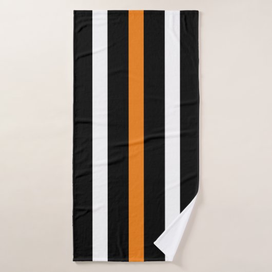 Zwart-witte verticale strepen oranje accenten bad handdoek (Badhanddoek)