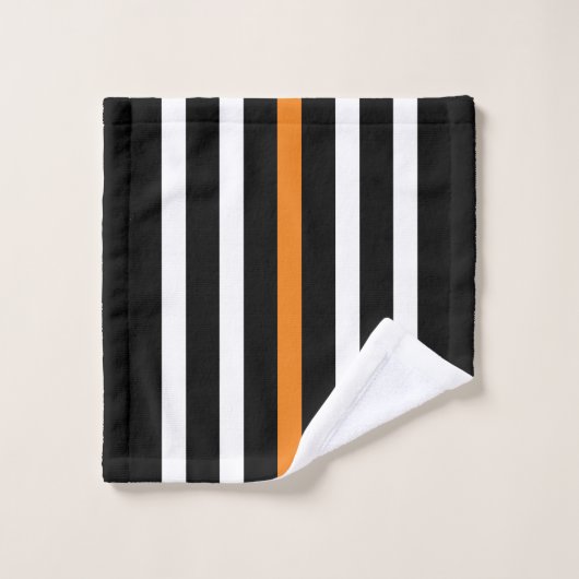 Zwart-witte verticale strepen oranje accenten bad handdoek (Wasdoekje)