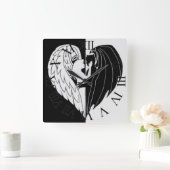 Zwart-witte vierkante muurklok klok (Huis)