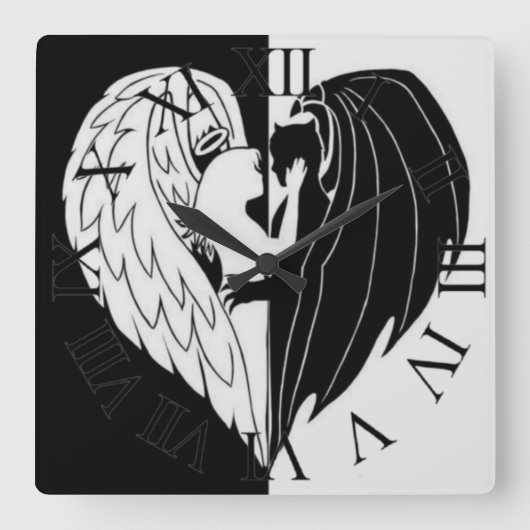 Zwart-witte vierkante muurklok klok (Voorkant)