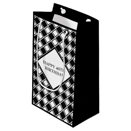 Zwart-witte vierkantjes klein cadeauzakje (Voorkant Gekanteld)