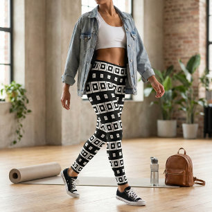 Zwart-witte vierkantjes op kunstgeometrisch patroo leggings