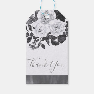 Zwart & Witte Vintage Bloemen Moderne Bloemrijke C Cadeaulabel