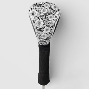 Zwart Witte Vintage Bloemige Naadloos Patroon (7) Golfheadcover