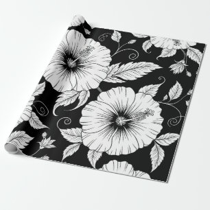 Zwart Witte Vintage Bloemige Naadloos Patroon (8) Cadeaupapier