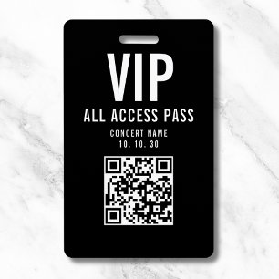 Zwart Witte VIP All Access Pas QR Code Concert Badge
