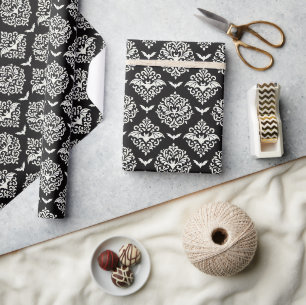 Zwart-witte vleermuis Damask Cadeaupapier