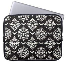 Zwart-witte vleermuis Damask Laptop Sleeve
