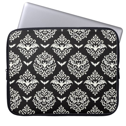 Zwart-witte vleermuis Damask Laptop Sleeve (Voorkant)