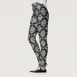 Zwart-witte vleermuis Damask Leggings
