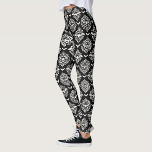 Zwart-witte vleermuis Damask Leggings